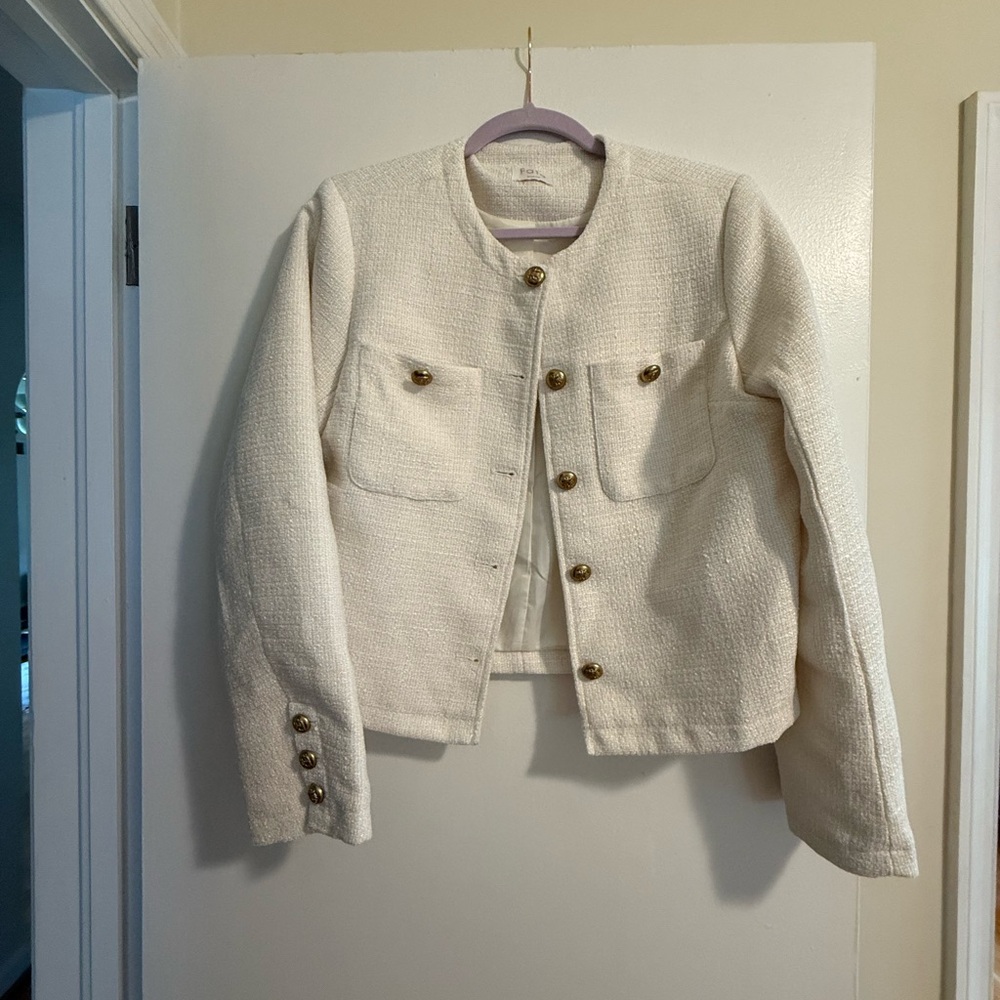 Fate Cream Textured Blazer with Gold Buttons